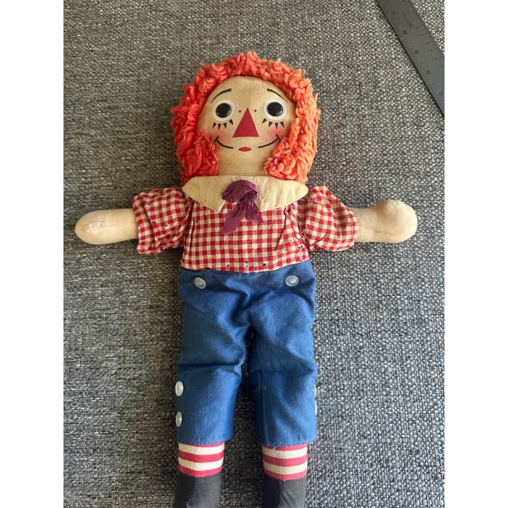 Vintage Raggedy Ann Doll Fabric Cloth Toy Red Hair Gingham Collectible 1970